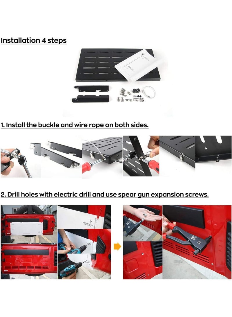 طاولة задняя باب الخزنة المتجذبة للجيب JK لأسيارة Jeep Wrangler 2007-2019 JK JKU، من سبيكة الألومنيوم، ملحقات رف التخزين، سوداء… - Image 3